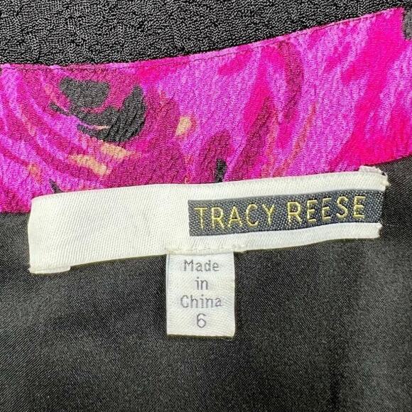 Tracy Reese Womens Textured Silk Jacquard Cocktail Dress 6 Fuchsia Pink Floral - Picture 4 of 16